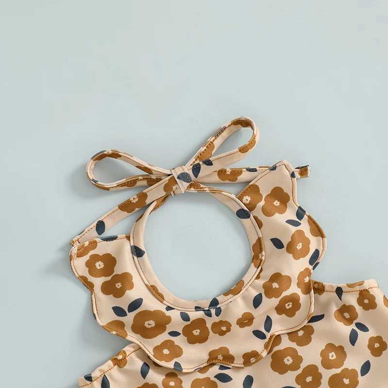 0-3T Toddler Girl Halter Neck Swimsuit Floral Print Romper Dress Bathing Suit Ruffled BeachwearXJ250214