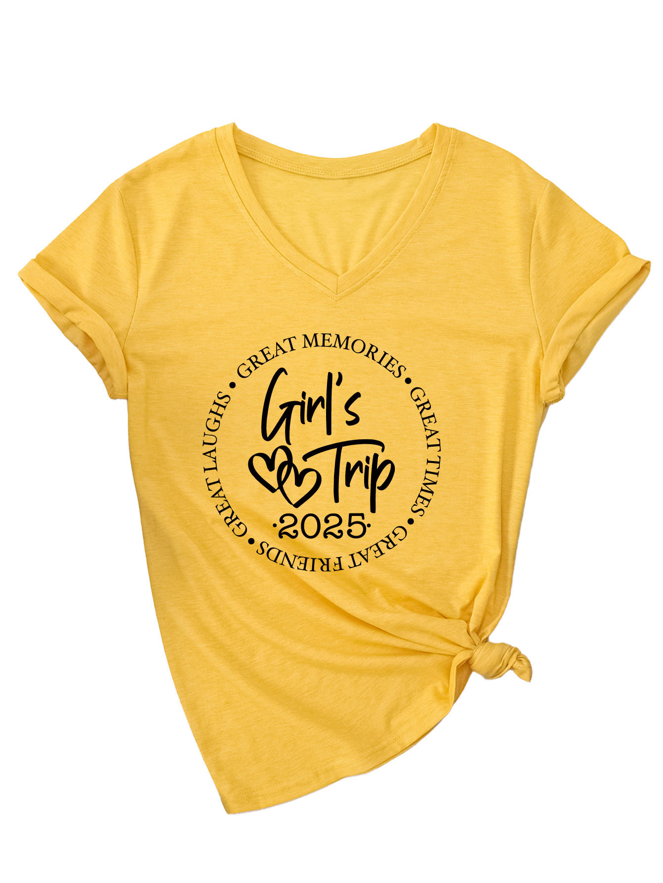 Designer's Fashionable, Versatile, Sexy, Casual And Comfortable Girl's Journey 2025 Women's Slim Fit V-neck Short Sleeved T-shirt