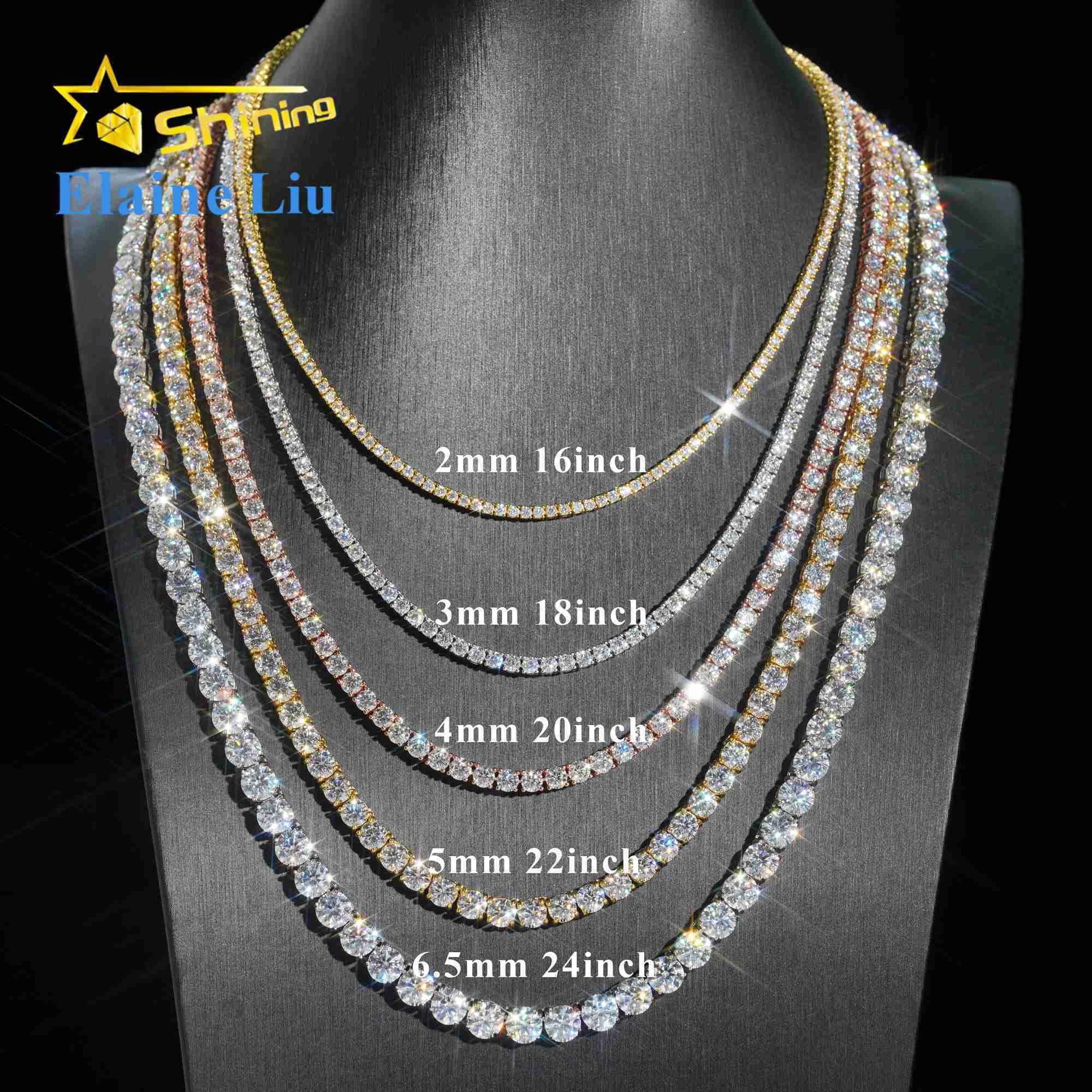 Factory Direct Price Iced Out 2mm 3mm 4mm 5mm 6.5mm VVS Silver 925 Hip Hop VVS Moissanite Diamond Tennis Chain