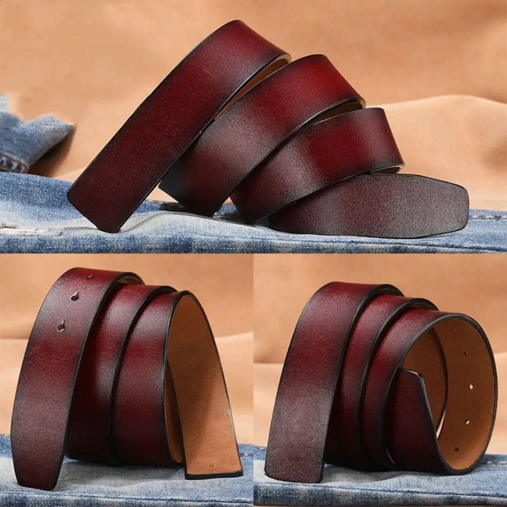 3.3/3.8cm Cowhide Leather Belt Body No Buckle for Smooth Automatic Pin Buckle Belt Strap Without Buckle Men Women 250213