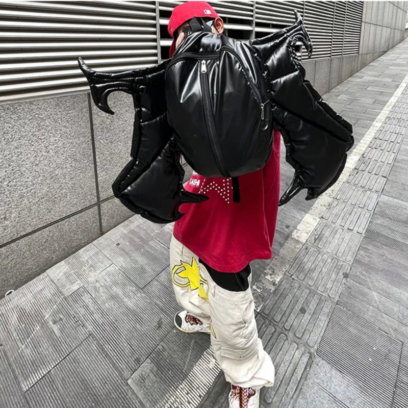 Personality Streetwear Hip-hop Bat Bags Y2k Aesthetic Fashion Vintage Backpack Pu Leather Zipper Casual Backpacks 250122