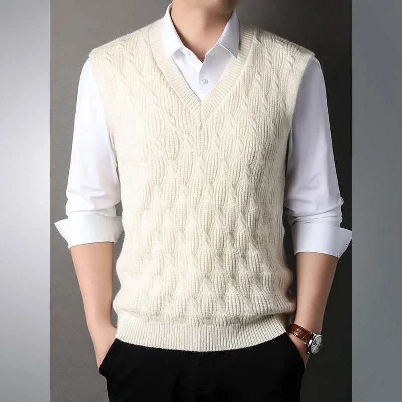 Fleeced Warm Sweaters Male Thick Sleeveless Mens Knitted Vest Harajuku High Quality Y2k Korean Fashion Top Cashmere Waistcoat 250210