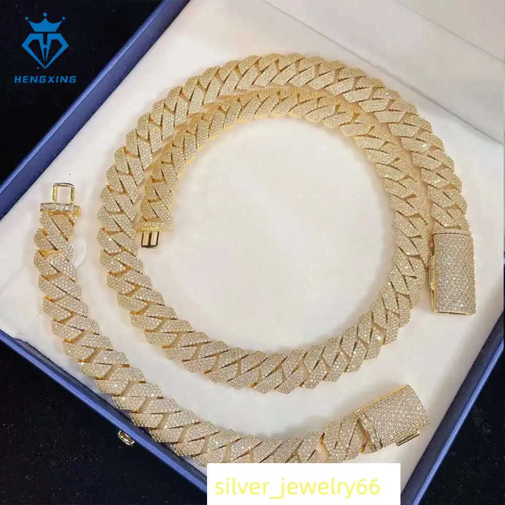 Hip Hop Jewelry 18mm Iced Out Cuban Chain Necklace Gold Plated Moissanite Cuban Link Chain and Bracelet