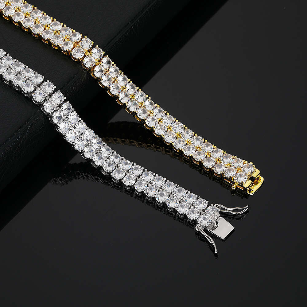 3mm Chain Copper moissanite Layer Double Row Hip Hop Tennis Bracelet Necklace