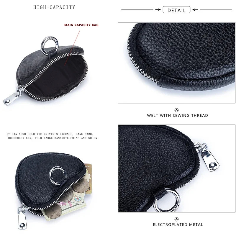Love Coin Purse Heart Wallet Fashion Heart Shape Womens Zipper Small Wallet with Key Ring Genuine Leather Coin Purses for Girls 250207