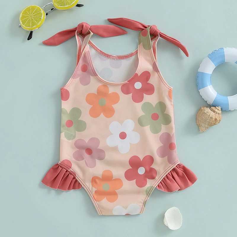 1-6T Toddler Girl Rash Guard Swimsuit Floral/Bowknot Print Sleeveless Tie Up Bathing Suit Beach Holiday SwimwearXJ250214