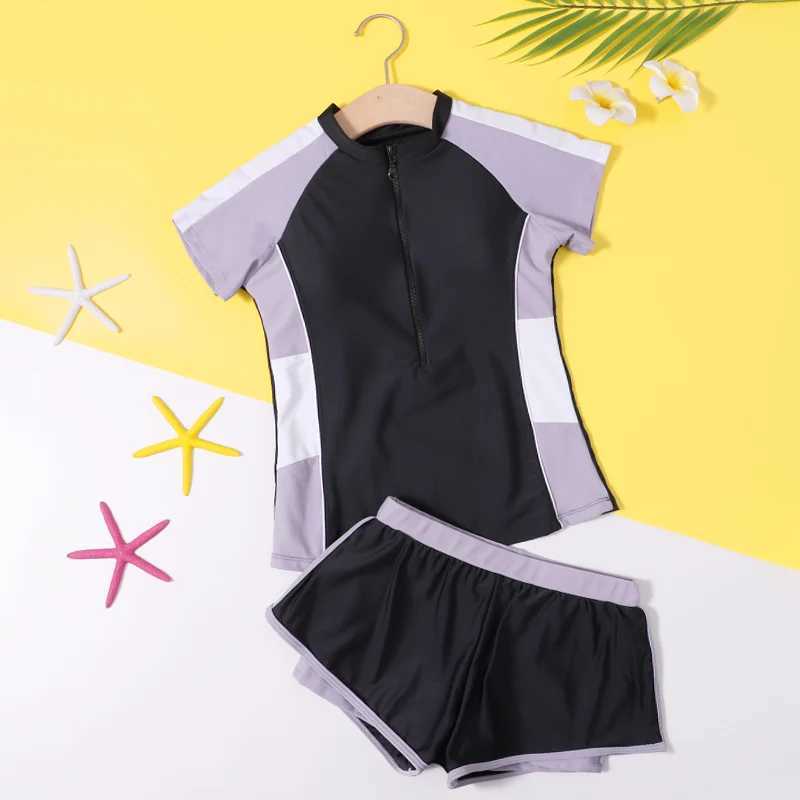Girls Swimsuit Two-Piece Bathing Suit Children Swimwear Sports Swimsuits Middle Girl Rashguard Students Swim Outfits for KidsXJ250214