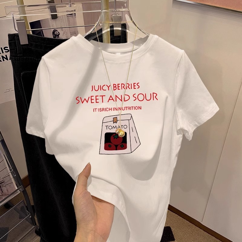 Designer Cotton Loose Plus Size White Women T-shirt 2025 New Semi Spring Banxia Ins Round Neck Shoulder Short Sleeved Top