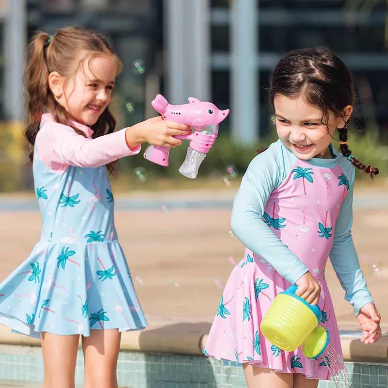Toddler Girl Bathing Suit Children Swimsuit Girls One Piece Dress Cute Fashion Sun Proof Long Sleeve Swimsuit Baby Girl SwimwearXJ250214