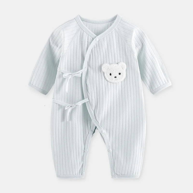 Boys and girls one-piece dress 100% pure cotton baby long sleeved jumpsuit baby pure cotton knitted thin jumpsuit 250214
