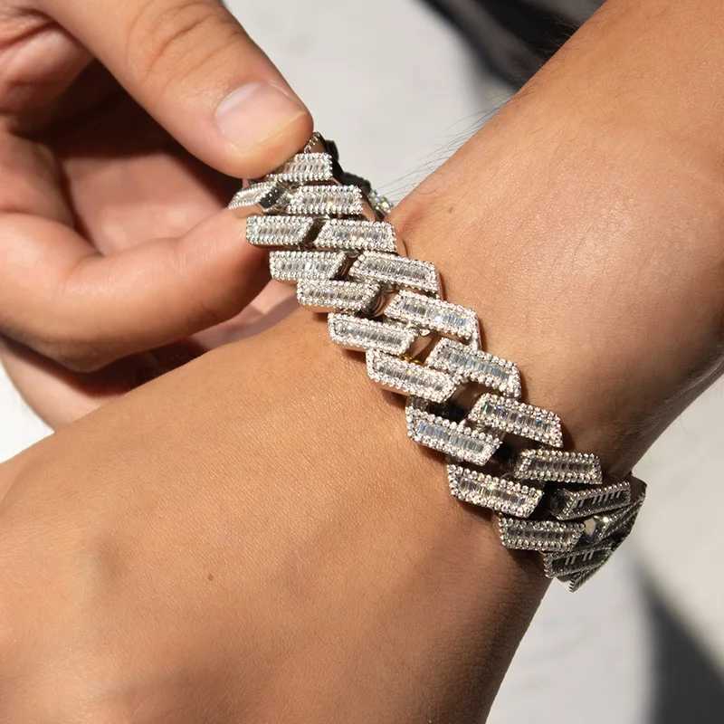 hip hop men jewelry 925 silver 20mm Cuban link 4Rows Emerald Moissanite Cuban Chain link Bracelet