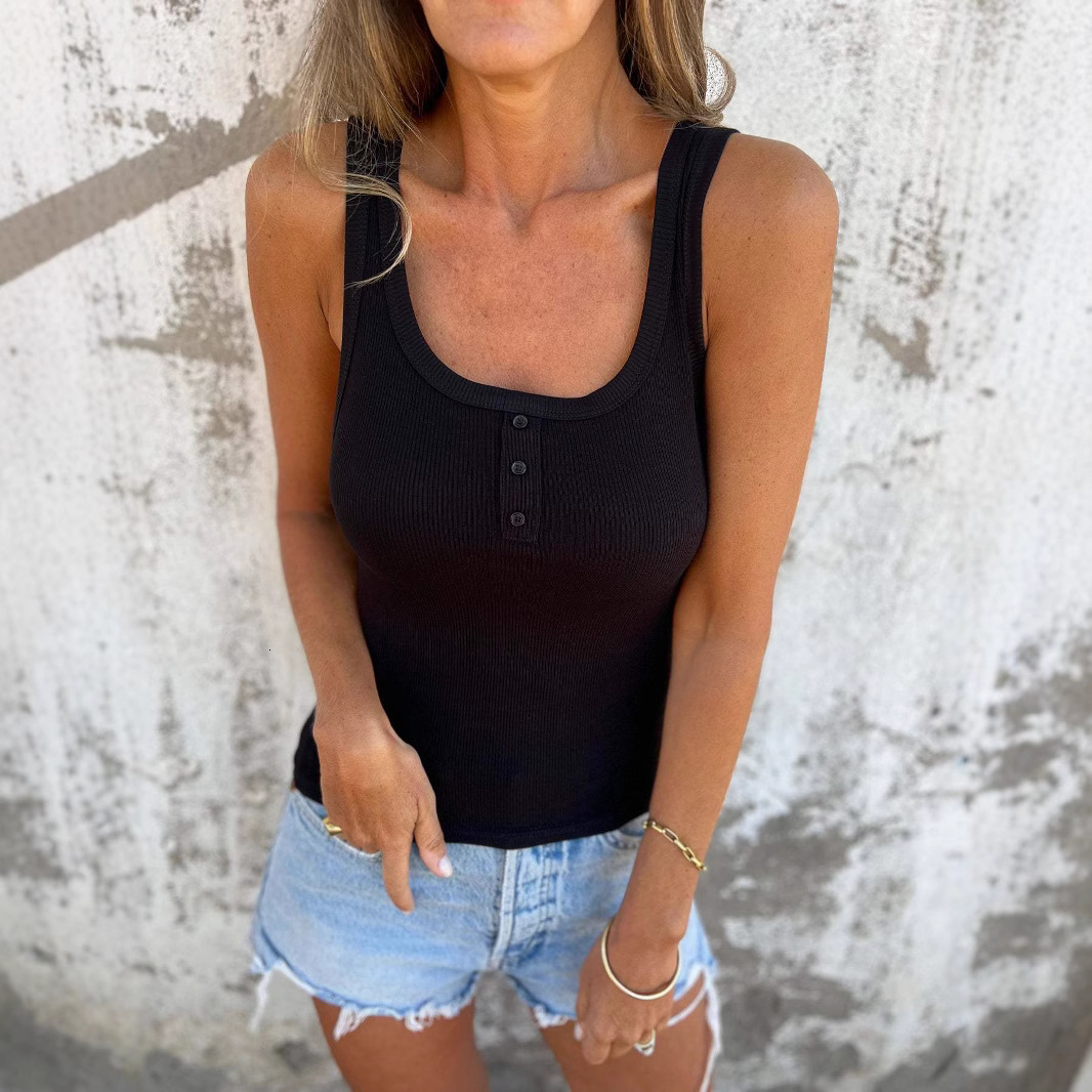 Designer Fashion Trend 2025 Spring/summer New Women Button Ribbed Slim Fit Vest