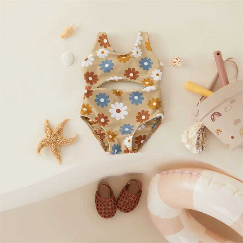 Tregren Baby Girl Swimwear Summer Floral Print Knot Cutout Sleeveless Swimsuit Toddler Bathing Suits Beachwear Infant MonokiniXJ250214