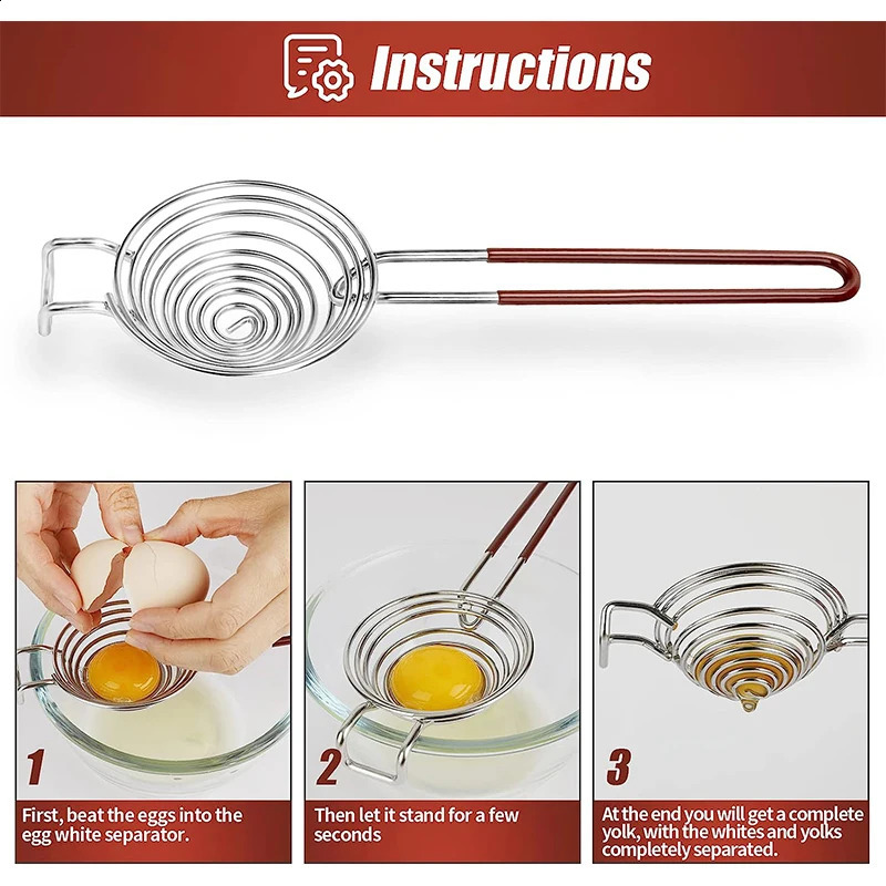 LMETJMA Egg Separator With Handle Egg White Separator Food Grade Stainless Steel Egg Yolk Divider Filter Kitchen Gadget JT178 250214