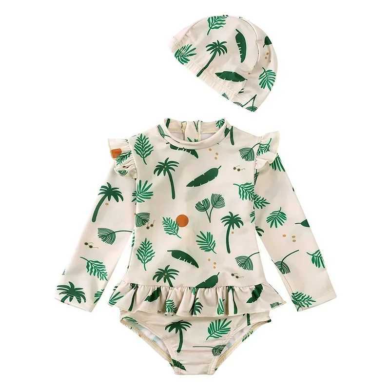 Girls Cute Backless Floral One-piece Swimsuit Baby Bikini Swimwear with hat Sun-proof Beach Vacation Toddlers Kids Chic SwimsuitXJ250214
