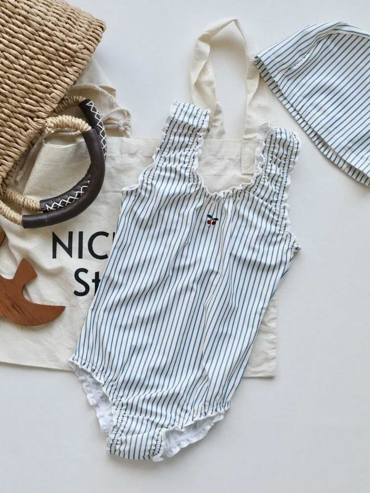 1-7Y Kids Swimsuit Fashion Girl Printed Two Pieces Swimsuit Striped Toddler Swimming Suit Monokini Beach Outfit Bathing SuitXJ250214