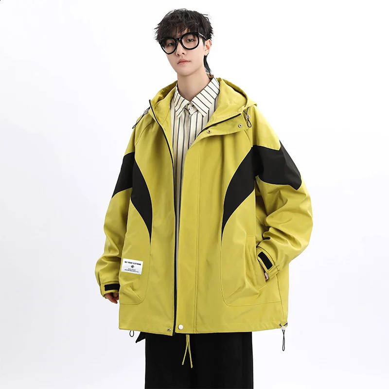 Trendy Mens Jacket Korean Style Hooded Patchwork Men Windproof Waterproof Coats Hiking Outdoor Jackets M8XL 250210
