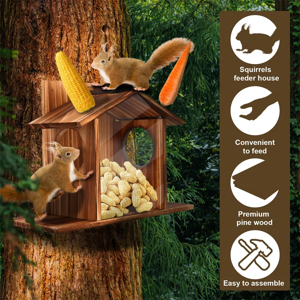 Garden Tree Squirrel Feeder Wood House Picnic Table Food Feeding Station Box 250206