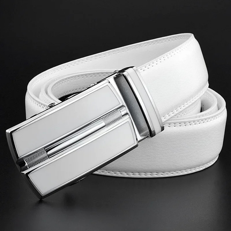 Elegant White Color Men Women Unisex Leather Belt Genuine Leather Automatic Buckle 3.5cm Width Men Waist Straps for Jeans 250213