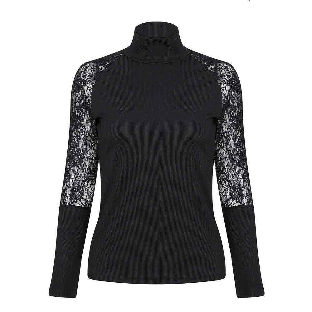 Solid Lace T-Shirt Tops For Women Clothing 2024 Spring Summer Korean Sexy Basic Shirt Elegant Fashion Long Sleeve Tee Y2k Blusas