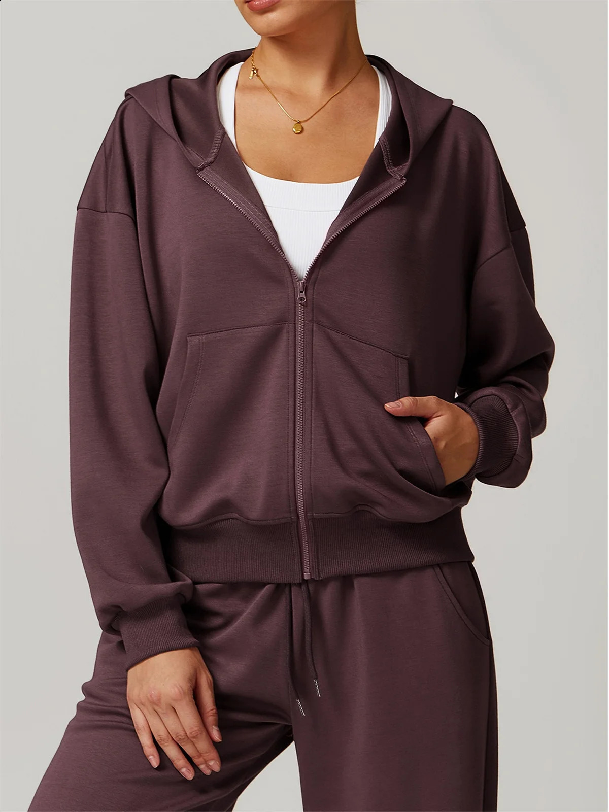 Tracksuit Women Casual Hoodies Sweatshirt Pant Set Long Sleeve Zipper Pocket Hoodies Coat Drawstring Sweatpants Sport Suit 250210