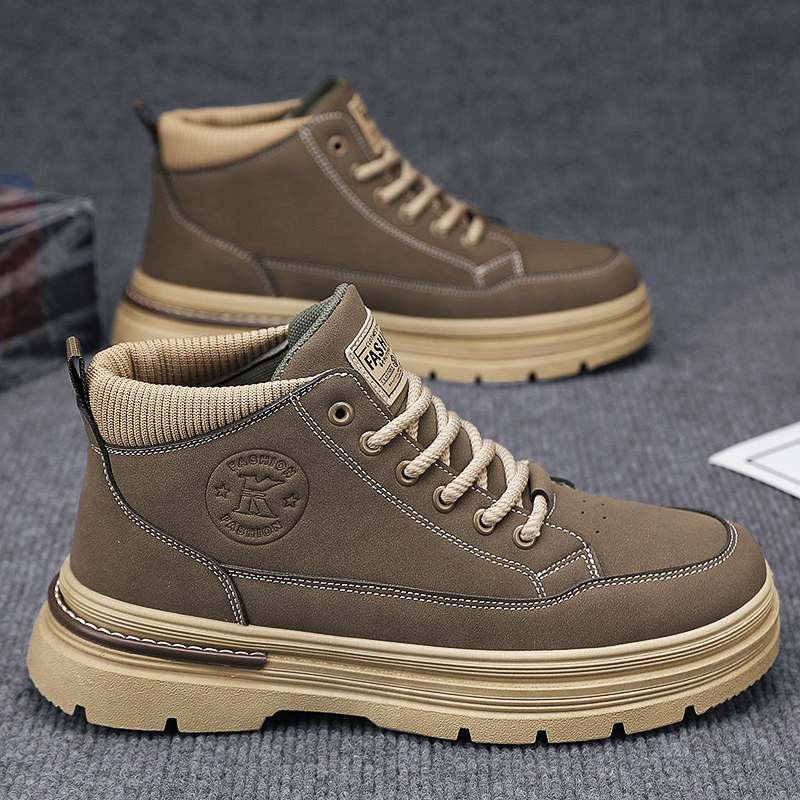 Men Fashion Thick Sole Short Boots Simple Style Versatile Triple New Black Brown Light Hot Tan Free Shipping