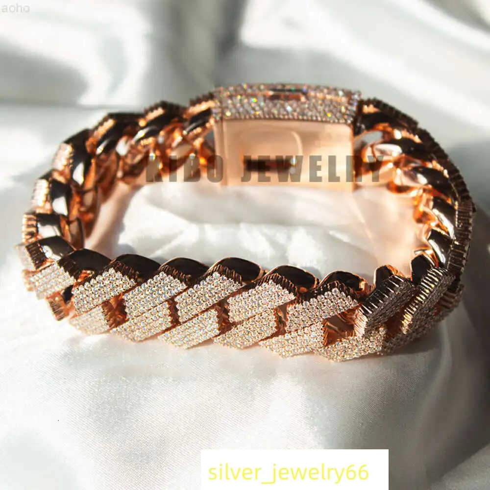 Custom Heavy Hip Hop Big Size Rapper 925 Silver with Rose Gold Mossanite 18mm Vvs1 Moissanite Iced Out Cuban Link Bracelet