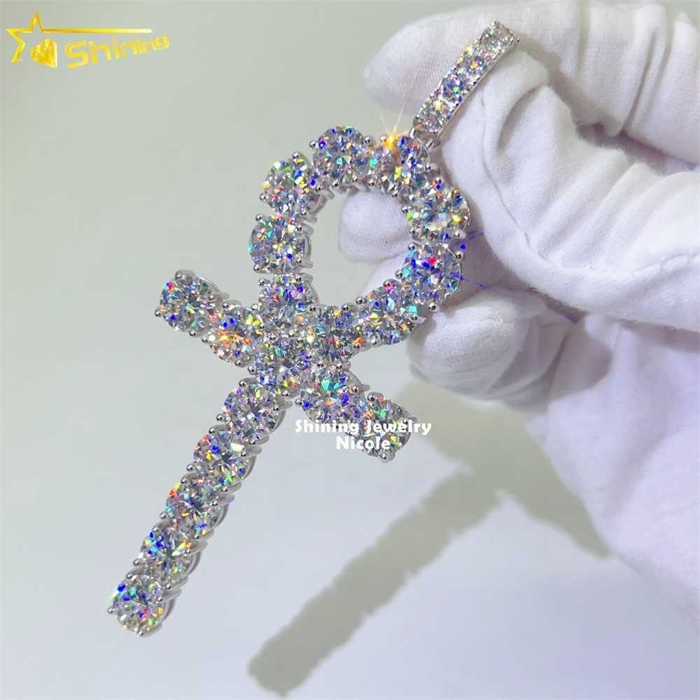 High Quality Bling Mens Silver 925 Big Custom D VVS Diamond Moissanite Cross Pendant