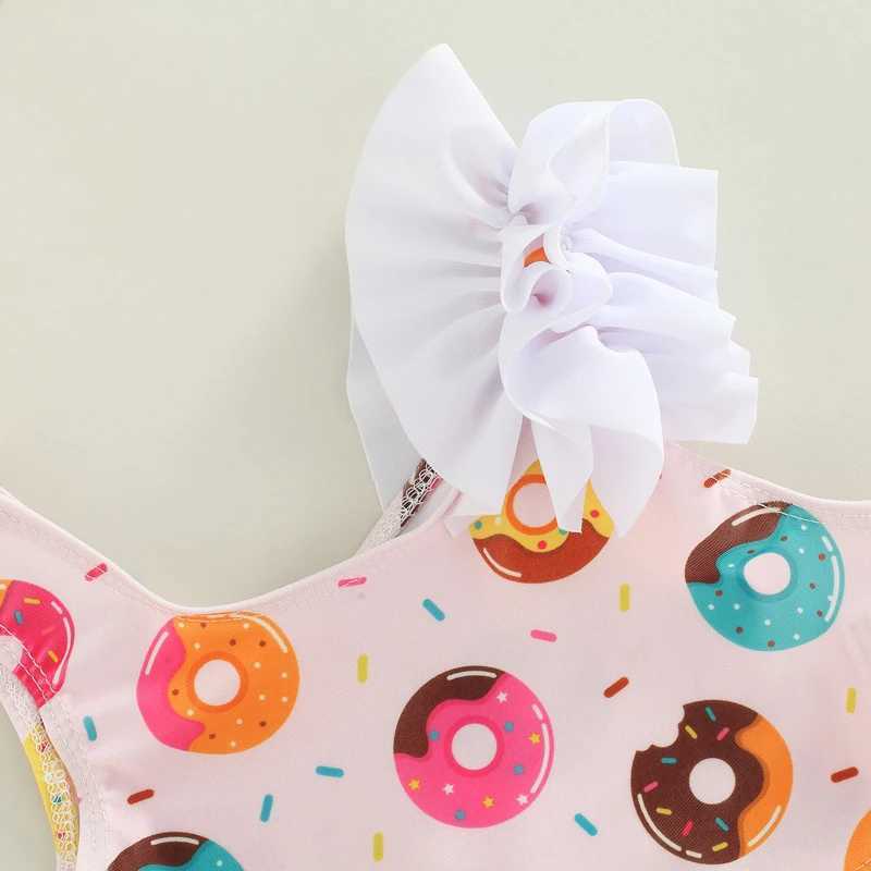 Yiiciovy 0-3 Years Newborn Infant Baby Girl Swimwear Doughnut Print Asymmetric Strappy Bikini Sets + Headbands Swimsuit Set 2023XJ250214