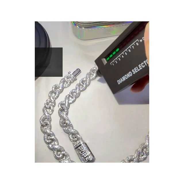 14mm Infinity Link Chain Vvs Moissanite Dia Stubbed Sterling Sier White Gold Plated 18-24