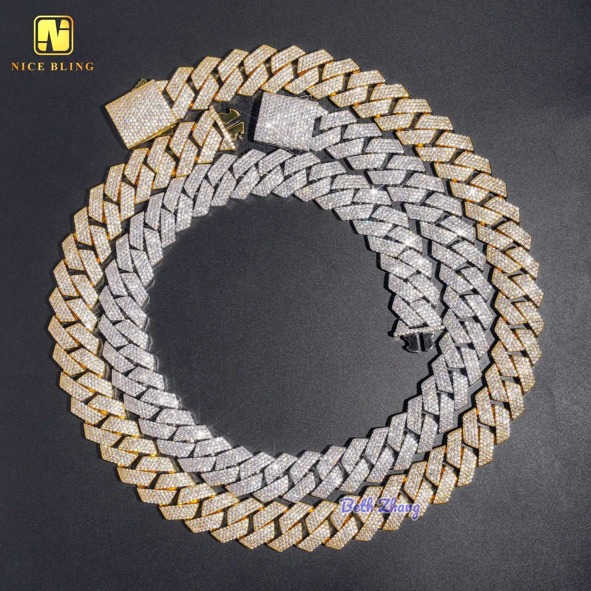 18k Gold Plated Brass Chains Hip Hop Men Necklace 20mm Thick Cuban Link Iced Out Brass Jewelry Prong Setting Cuban
