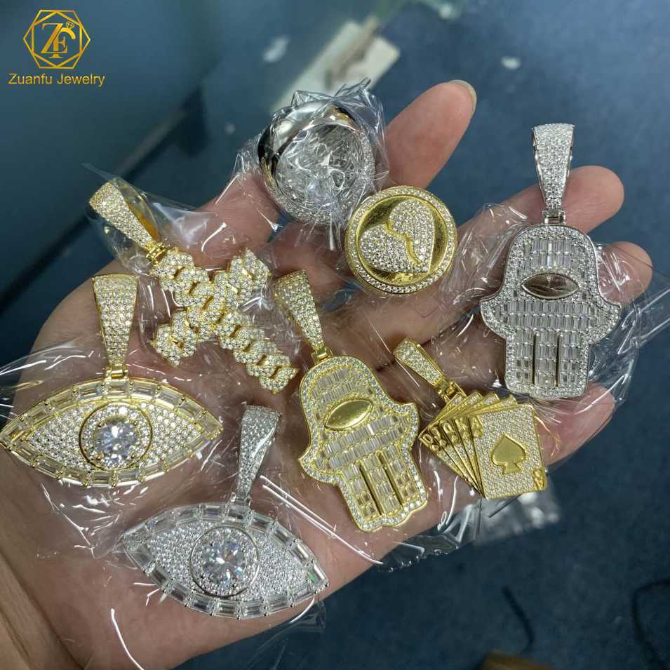 Wholesale Iced Out Gold-Plated VVS Moissanite Pendants - Evil Eye & Hamsa Hand Symbols in 925 Sterling Silver