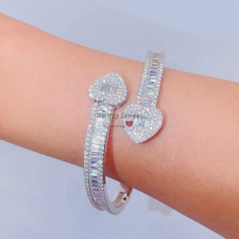 10k real gold sterling silver vvs iced out hip hop men moissanite baguette cut diamond cuff bangle bracelet