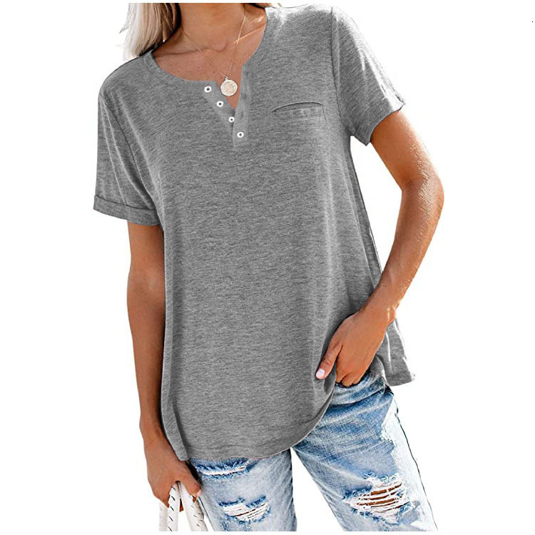 Free Shipping Designer Casual Fashion Versatile Spring/summer New Women V-neck Short Sleeved Pocket Loose T-shirt