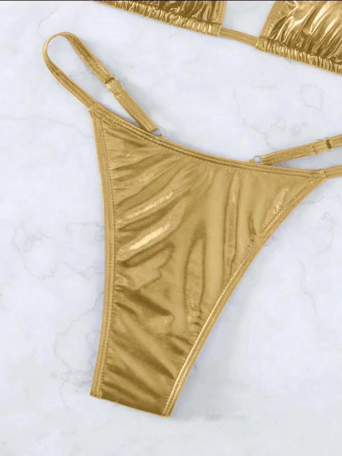 sexy metallic gold glitter halter bikini sets two pieces 2024 women thong bandage swimsuit female bathing suit swimwear biquini X2502141