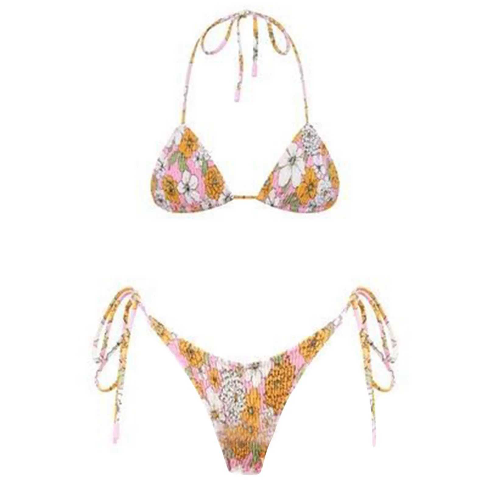 Sexy Thr Points Bikini Swimwear Women Two Piece Monokini Bathing Suits Ruffle Lace Up Swimsuit Hawaiian Bathing Suits Women X250214