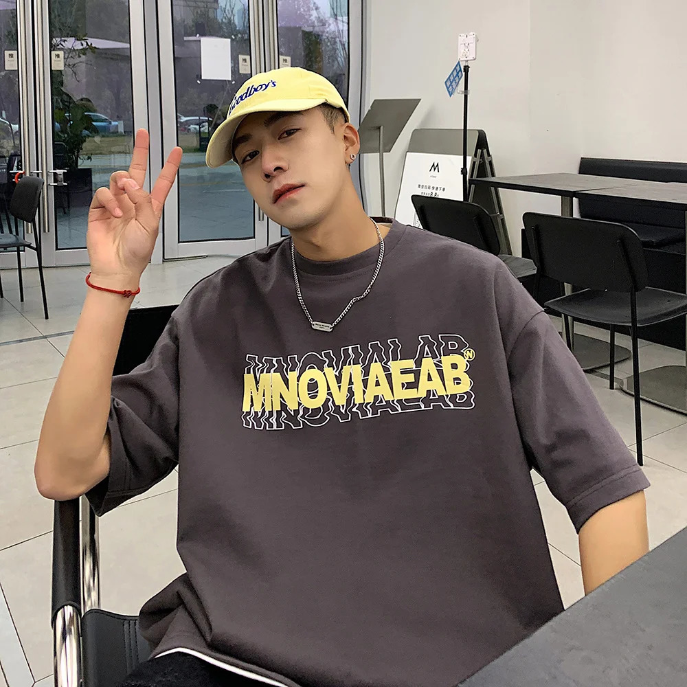 American 210GSM Printed T-shirts Mens Oversized Summer Cotton Short Sleeve Tees Ins Male Top Streetwear Versatile Clothes 250213