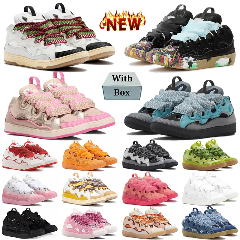 With Box Leather Curb Sneakers Mens Womens Designer Casual Shoes White Ivory Pink Denim Blue Luxury Nappa Calfskin Mesh Runners Platform Outdoor Trainers Size 35-46