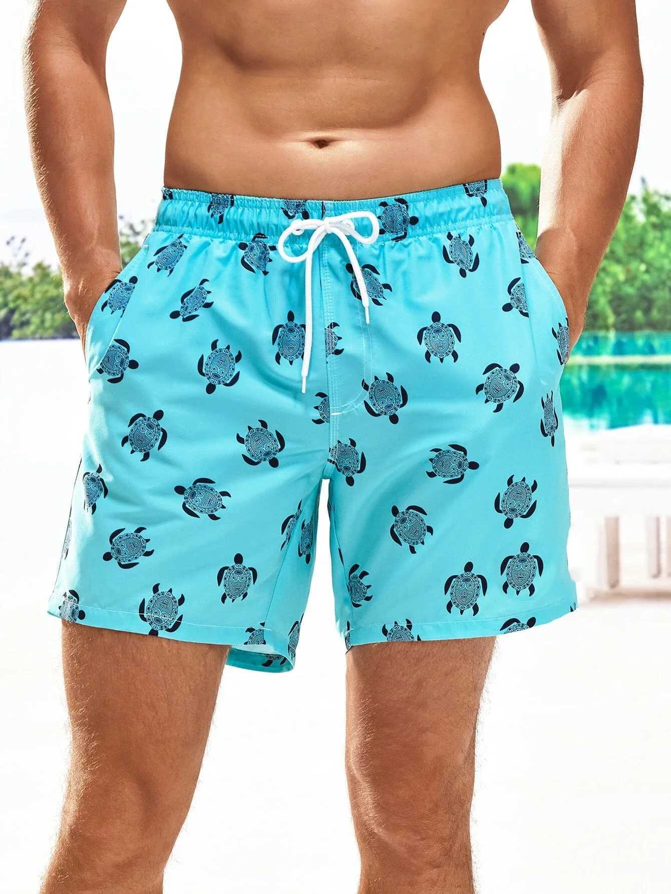 Mens Beach Shorts Summer Fashion Hawaii patterns Drawstring Mens swim Trunks Elastic Waist 3D Print Gradient Breathable Shorts W250215