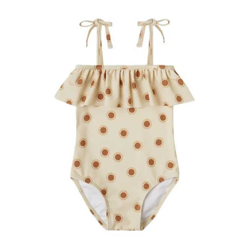 One Piece Girl Swimsuits 1 2 3 4 5 Year Baby Printed Swimwear Summer Beach Bathing Bikini Clothes Kids Bow Seaside Swimming WearXJ250214