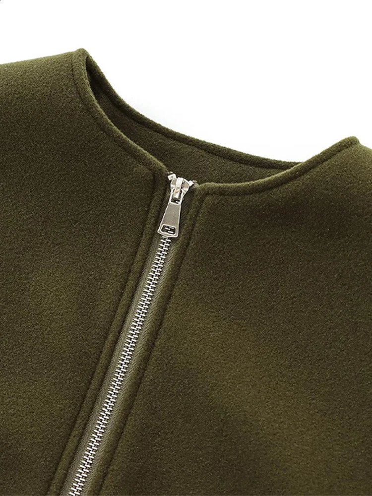 Casual Burgundy Red Mini Jacket Women Loose Solid O Neck Full Sleeve Zipper Pocket Female Coat Autumn Thicken Lady Outwear 250213