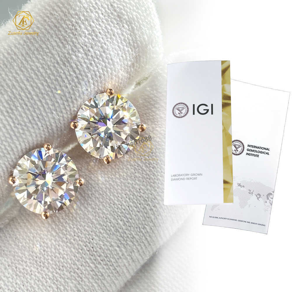 IGI Certified CVD 0.5ct 1ct 2ct Lab Diamond Earrings 10K Solid Rose Gold Screw Lock Diamond Solitaire Earrings Lab Grown