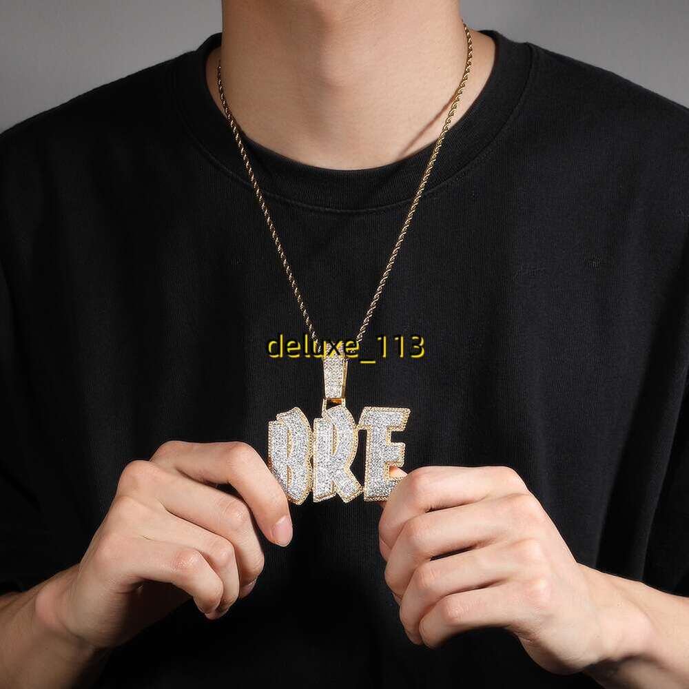 Gumeng hip-hop jewelry DIY splicing two-color English letter pendant with copper inlaid moissanite, cool and versatile men's necklace
