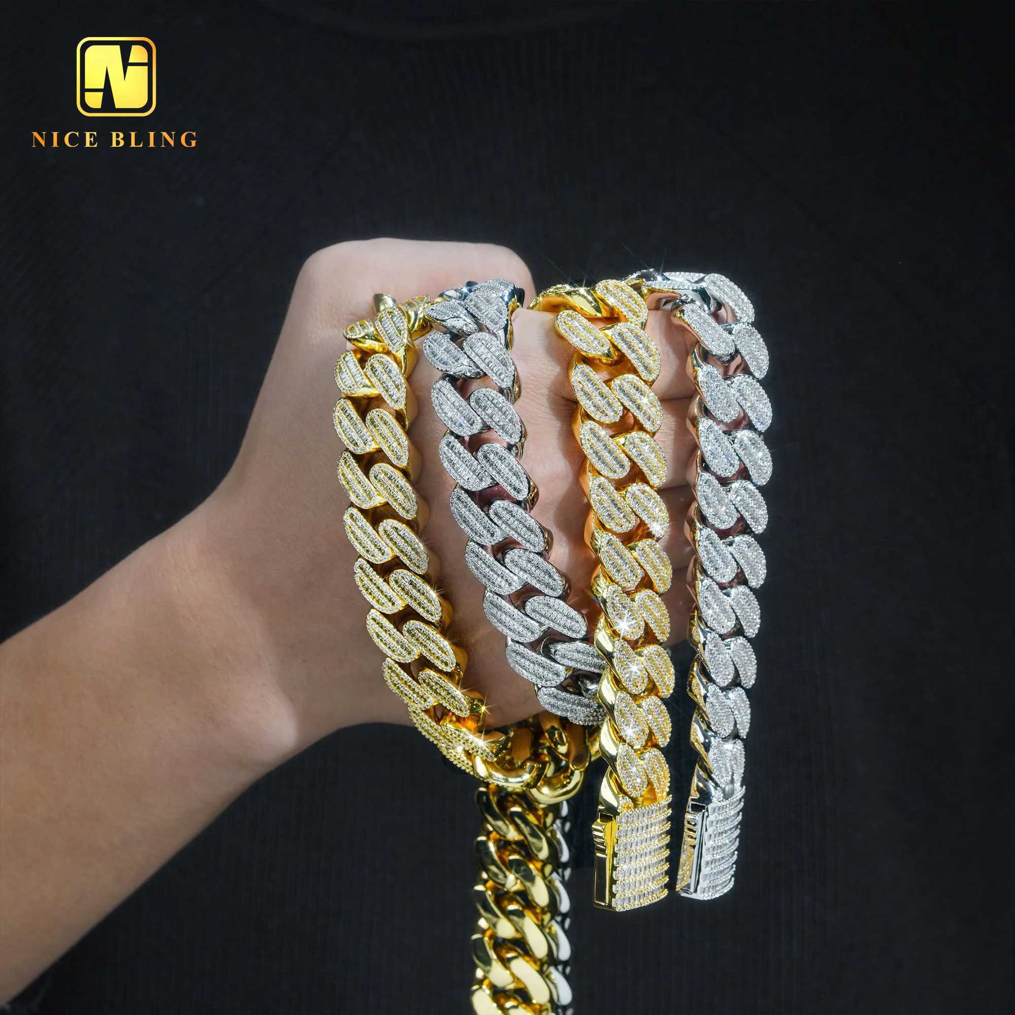 Luxury Thick Baguette Cz Cuban Link Chains Factory Price Iced Out Hip Hop Jewelry Brass 20mm Cubic Zirconia Necklaces for Men