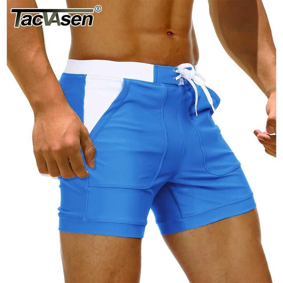 TACVASEN Summer Swimming Board Shorts Mens Beach Shorts Brief Boxer Trunks With Pocket Quick Dry Outdoor Casual Swimwear Bottoms W250215