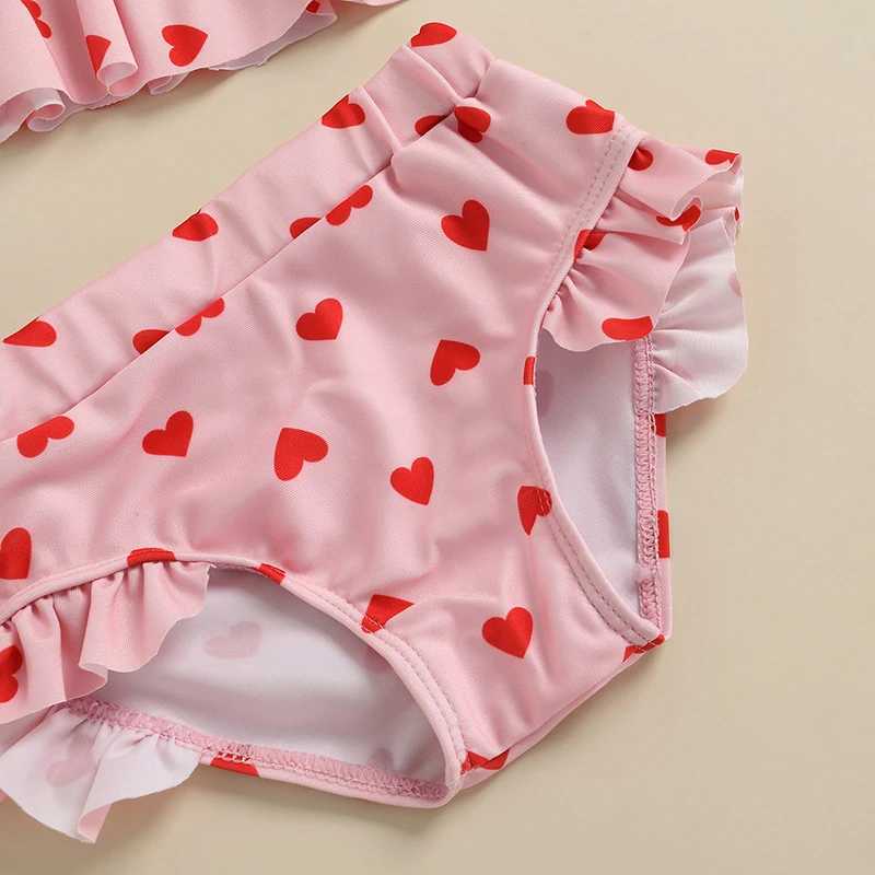 3Pcs Baby Girls Swimwear Bikini Set Heart Print Frilly Tank Tops+Shorts+Hat Swimsuit Bathing Suit for Toddlers Infants 0-24MXJ250214