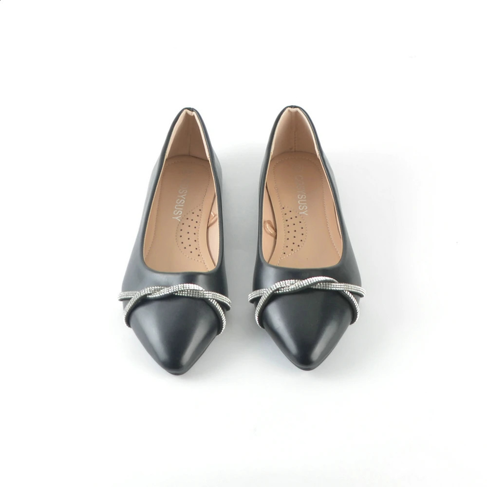 Casual Daily Flat Pumps Ladies Crossed Crystal Strap Pointy Toe Shoes Comfortable Black Rhinestone Party Dress Womens Shoes 250214