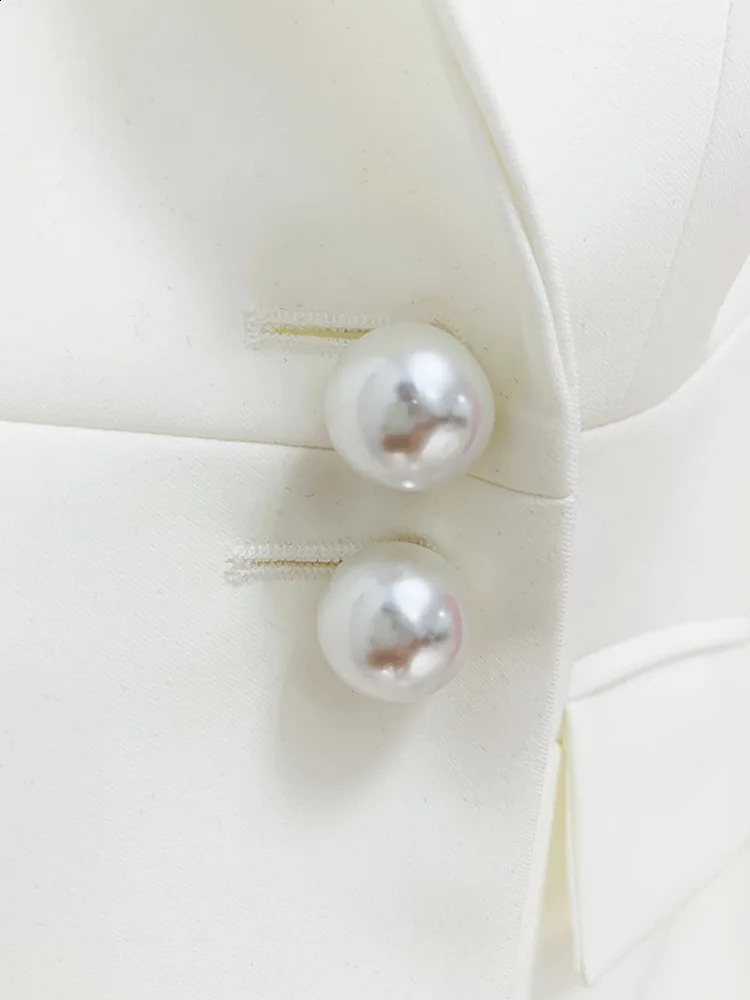 HIGH STREET est Runway Suit Set Womens Pearl Button Slim Fit Blazer Micro Flared Pants Set Two Piece Set 250210