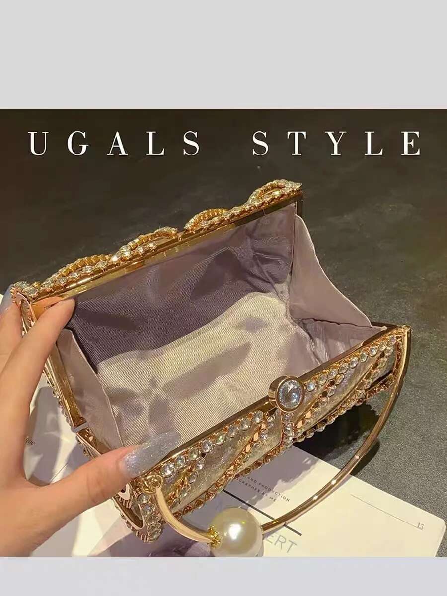 Hollow Out Metal Barrel-Shaped Veet Women Handbag Crystal Shiny Dias Evening Wedding Party Clutch Purse Crossbody Bag