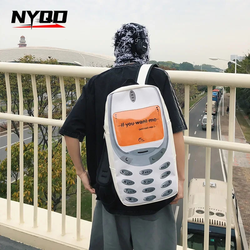 2024 Y2k Women Students Schoolbags Men Personality Vintage Telephone Messenger Bags Large Capacity Funny Ins Travel Backpacks 250122